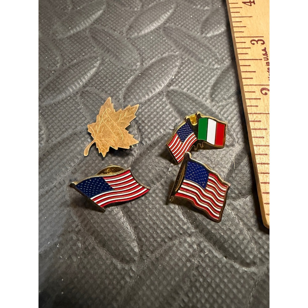 4 pc Patriotic Flag Pins‎ Lapel Vintage Enamel Toronto USA Italy Hat Pin Jewelry